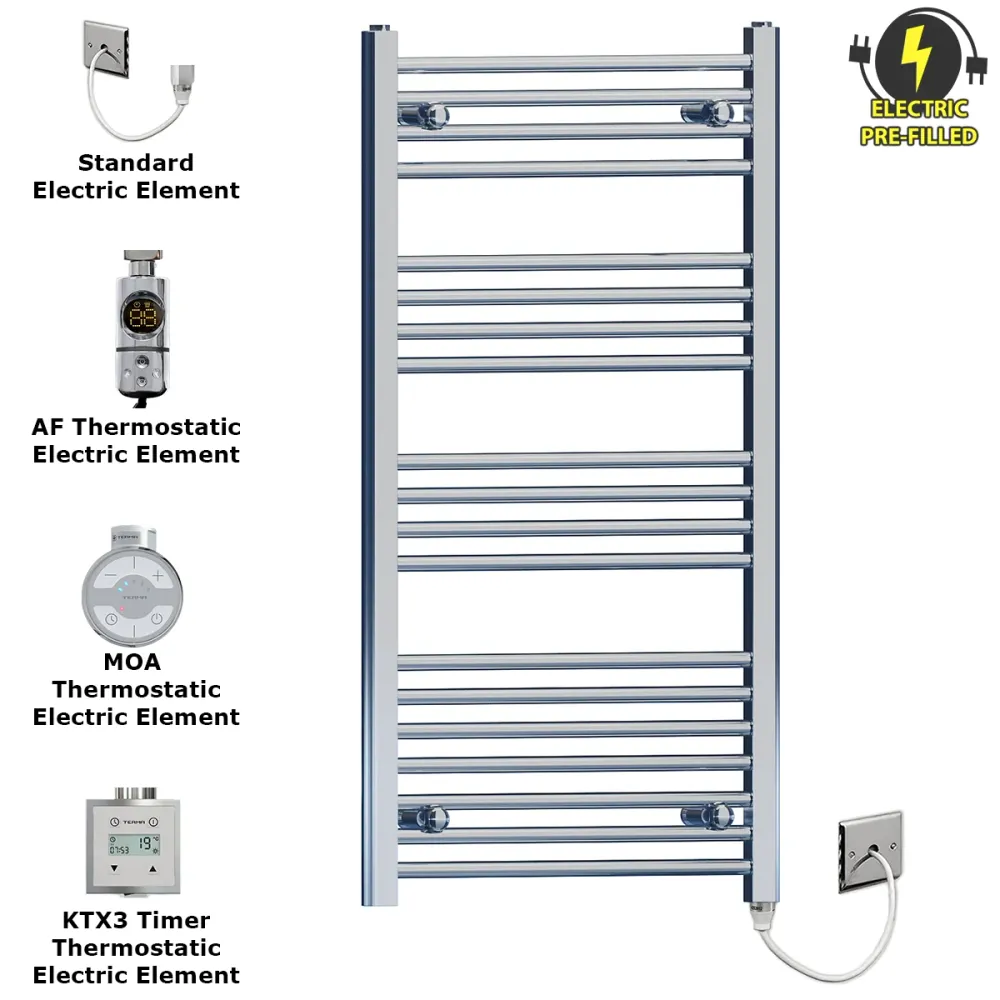 Radiateur sèche-serviettes électrique plat chromé de 450 mm de large et 1 000 mm de haut myhomeware
