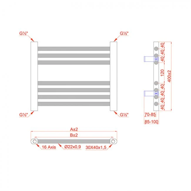 Radiateur sèche-serviettes électrique plat chromé de 500 mm de large et 400 mm de haut myhomeware