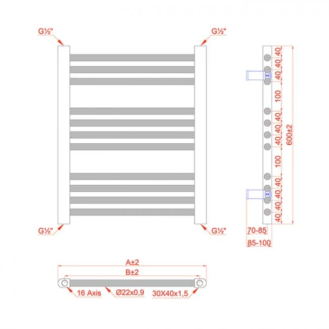 Radiateur sèche-serviettes électrique plat chromé de 500 mm de large et 600 mm de haut myhomeware