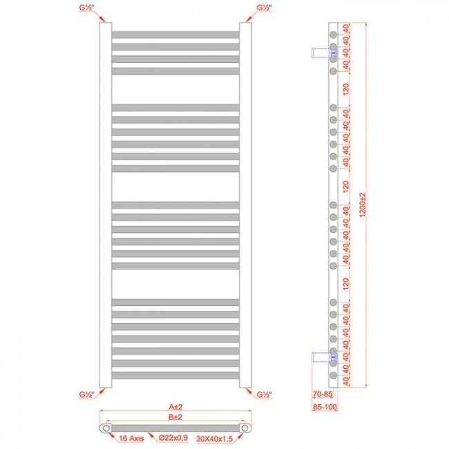 Radiateur sèche-serviettes électrique plat chromé de 550 mm de large et 1 200 mm de haut myhomeware