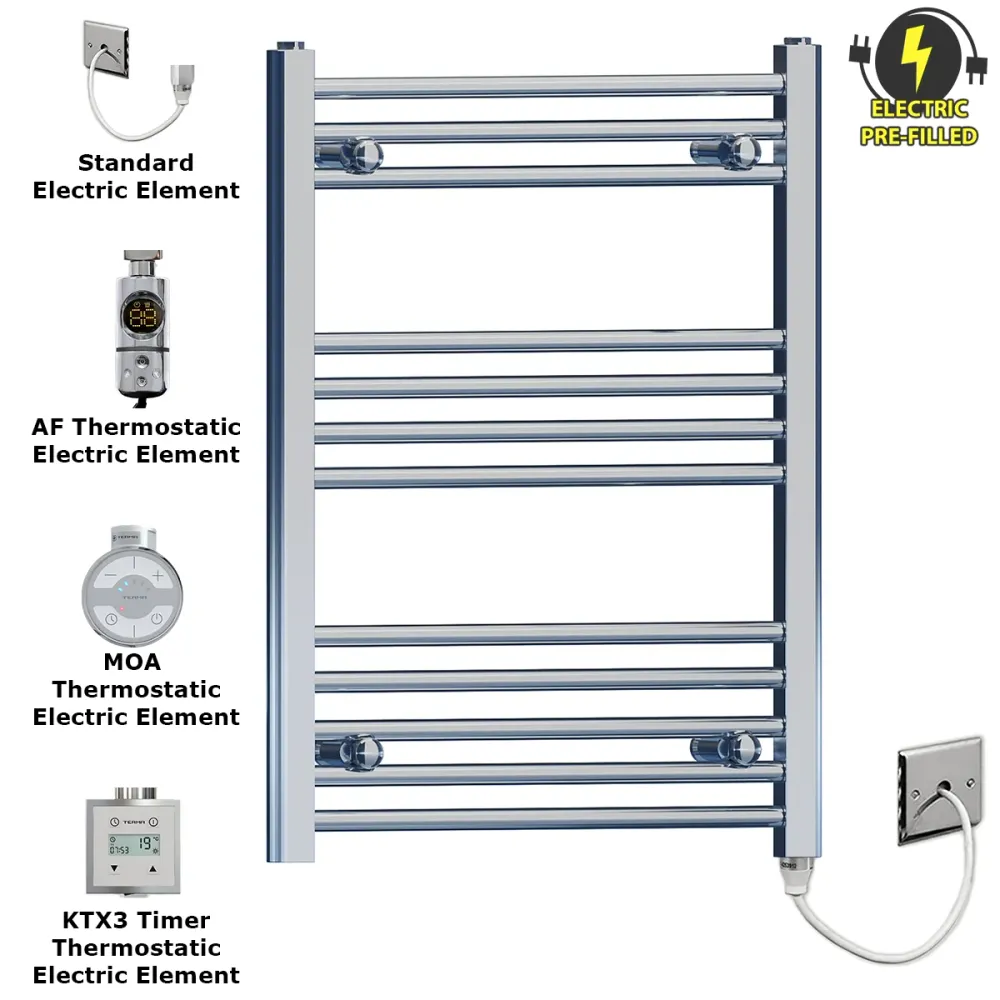 Radiateur sèche-serviettes électrique plat chromé de 550 mm de large et 700 mm de haut myhomeware