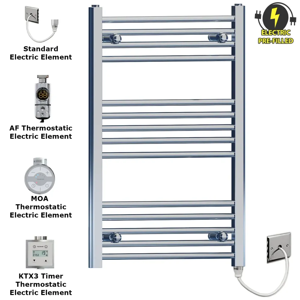 Radiateur sèche-serviettes électrique plat chromé de 550 mm de large et 800 mm de haut myhomeware