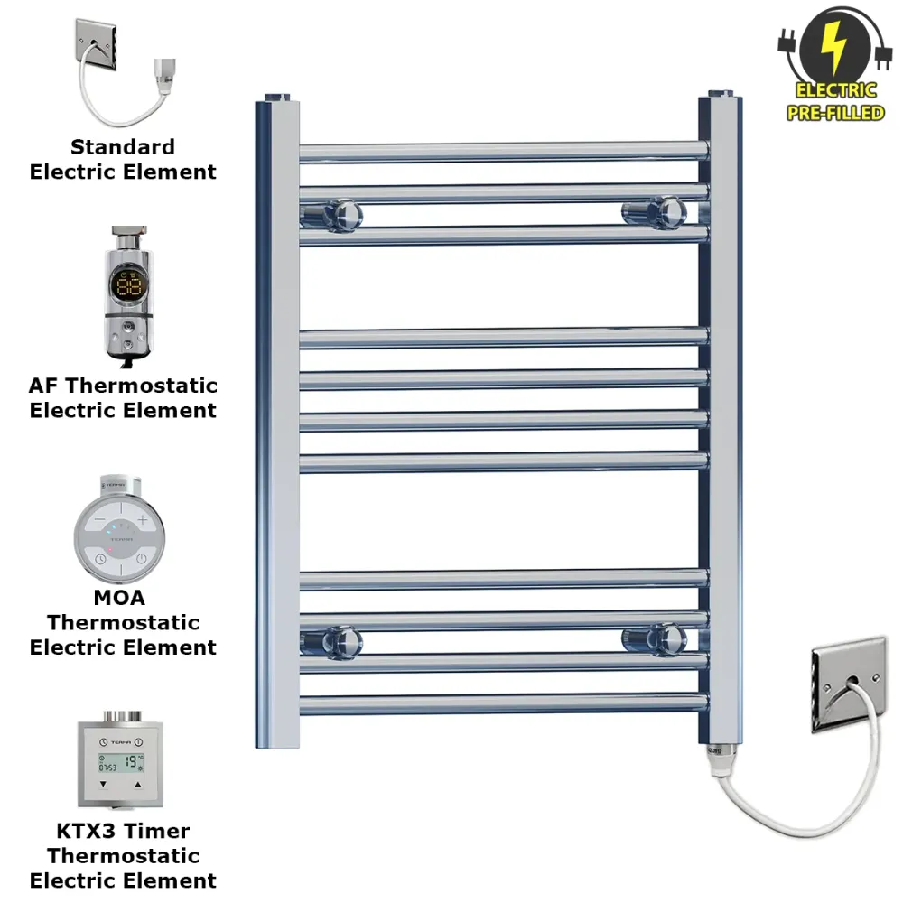 Radiateur sèche-serviettes électrique plat chromé de 600 mm de large et 600 mm de haut myhomeware