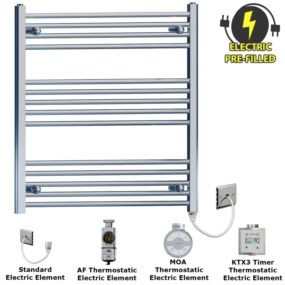 Radiateur sèche-serviettes électrique plat chromé de 700 mm de large et 800 mm de haut myhomeware