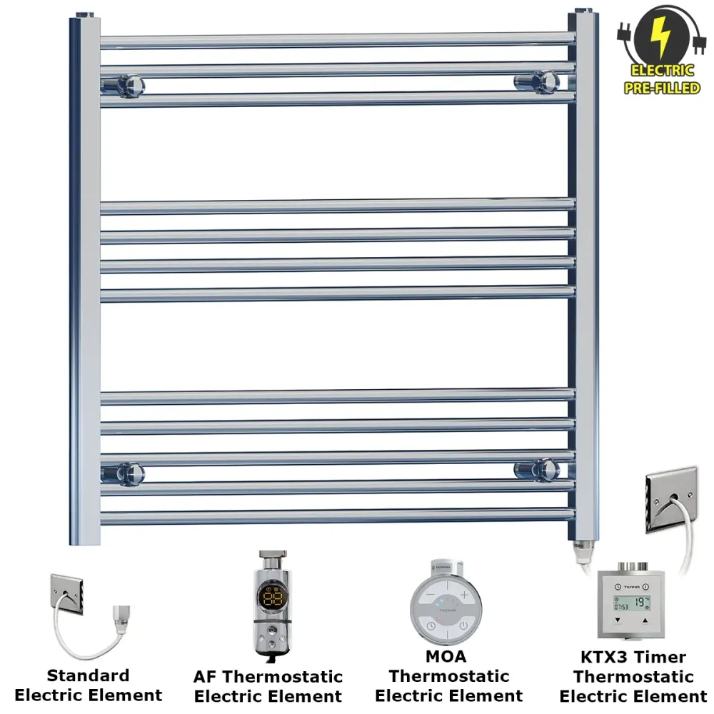 Radiateur sèche-serviettes électrique plat chromé de 800 mm de large et 700 mm de haut myhomeware