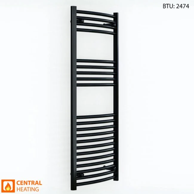 Radiateur sèche-serviettes noir incurvé de 500 mm de large et 1 200 mm de haut, tube de 25 mm myhomeware
