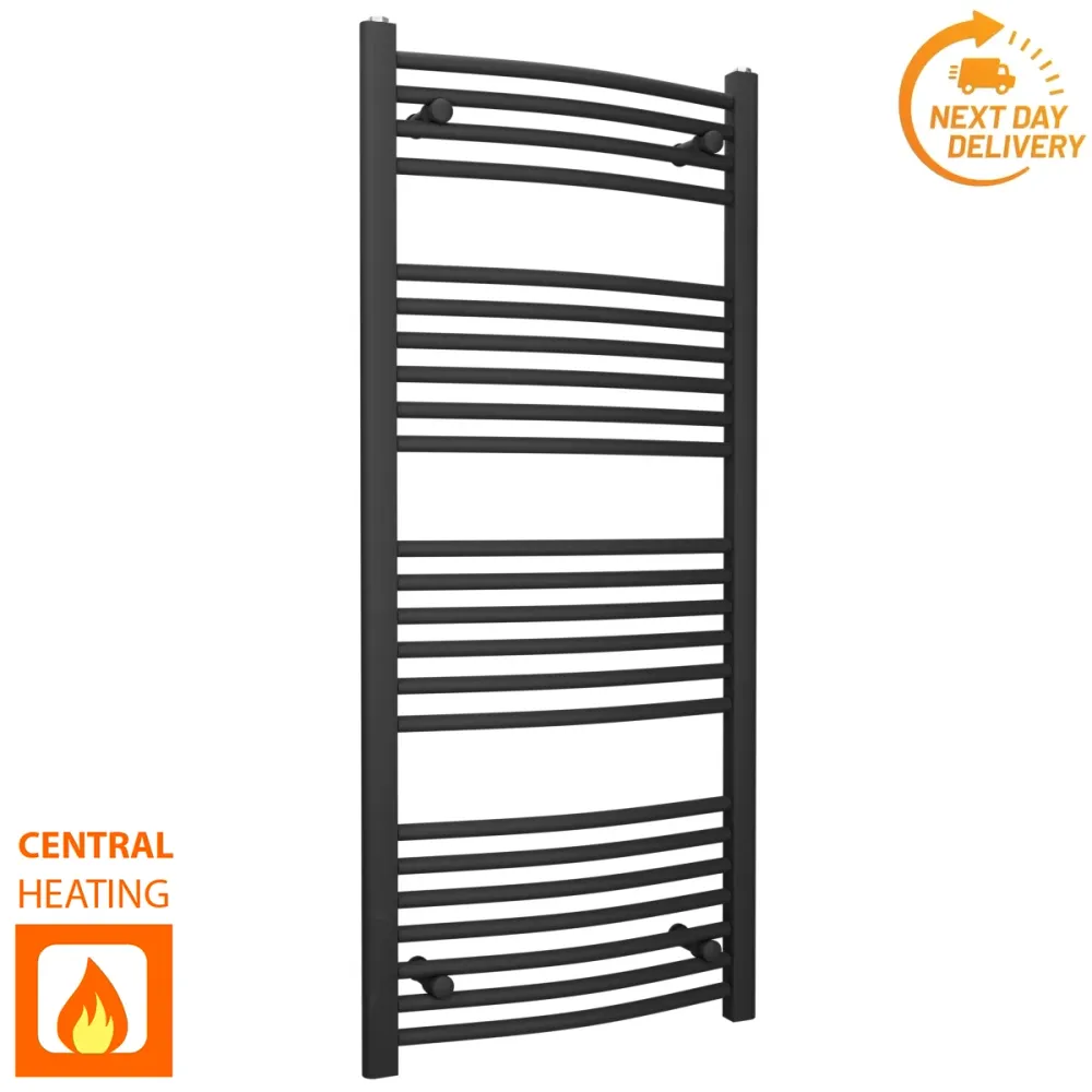 Radiateur sèche-serviettes noir incurvé de 500 mm de large et 1 200 mm de haut myhomeware