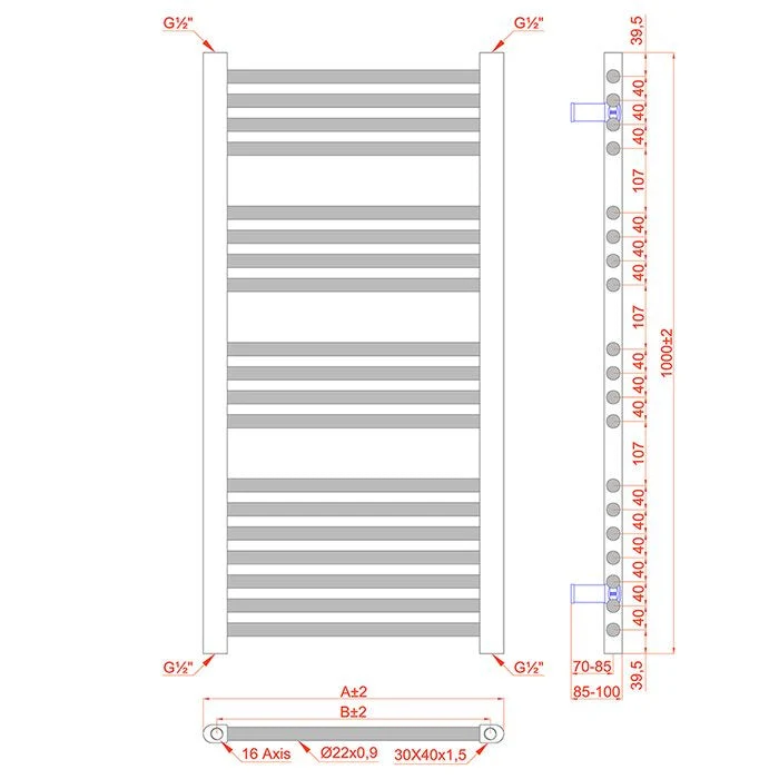 Radiateur sèche-serviettes noir mat de 300 mm de large et 1 000 mm de haut myhomeware