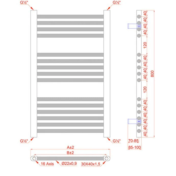 Radiateur sèche-serviettes plat chromé de 550 mm de large et 800 mm de haut myhomeware
