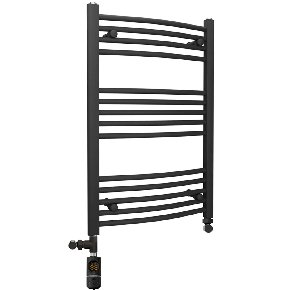 Sèche-serviettes chauffant incurvé noir mat 500 x 800 mm (avec vannes et kit de chauffage électrique) myhomeware