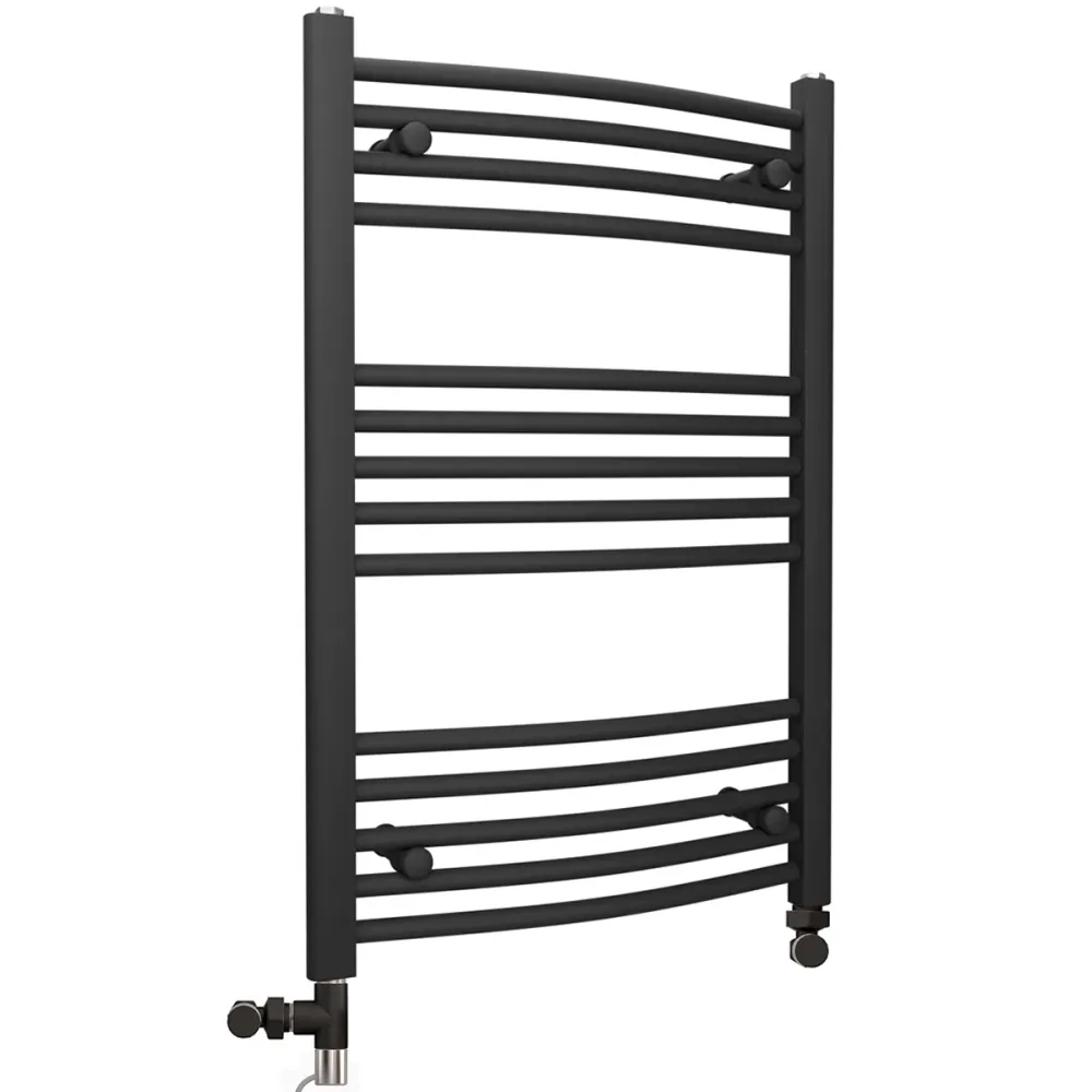 Sèche-serviettes chauffant incurvé noir mat bi-énergie 400 x 800 mm (avec vannes et kit de chauffage électrique) myhomeware