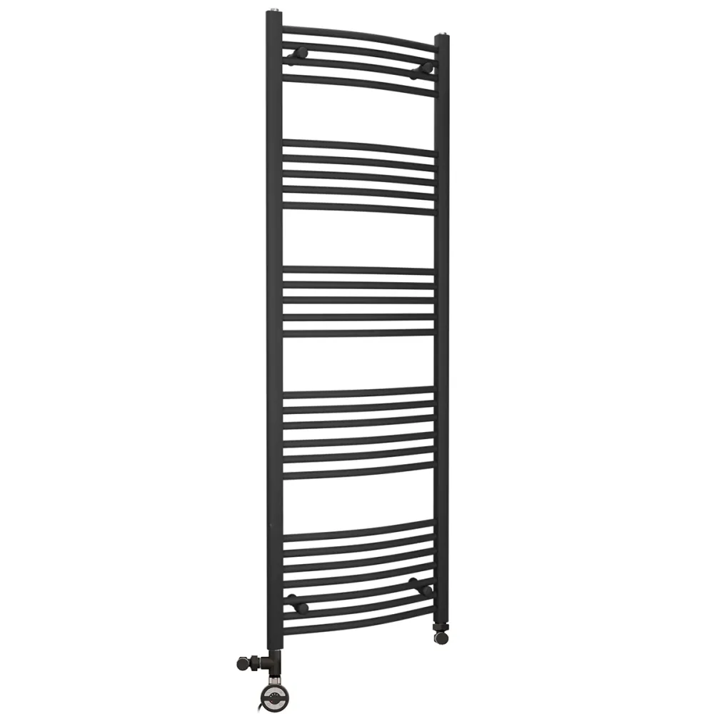Sèche-serviettes chauffant incurvé noir mat bi-énergie 450 x 1600 mm (avec vannes et kit de chauffage électrique) myhomeware