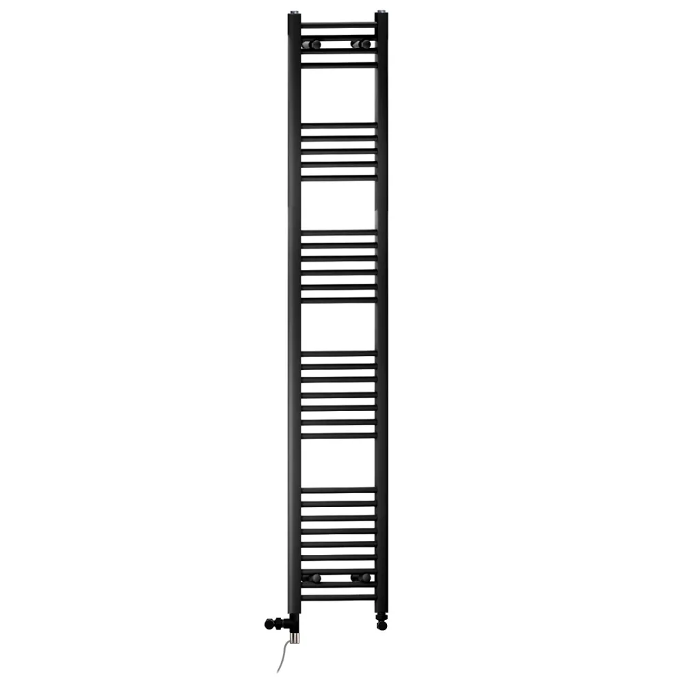 Sèche-serviettes droit bi-énergie 350 x 1800 mm, noir mat (robinets et kit de chauffage électrique inclus) myhomeware