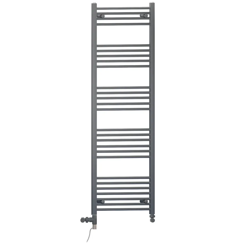 Sèche-serviettes droit bi-énergie 400 x 1600 mm gris anthracite (robinets et kit de chauffage électrique inclus) myhomeware