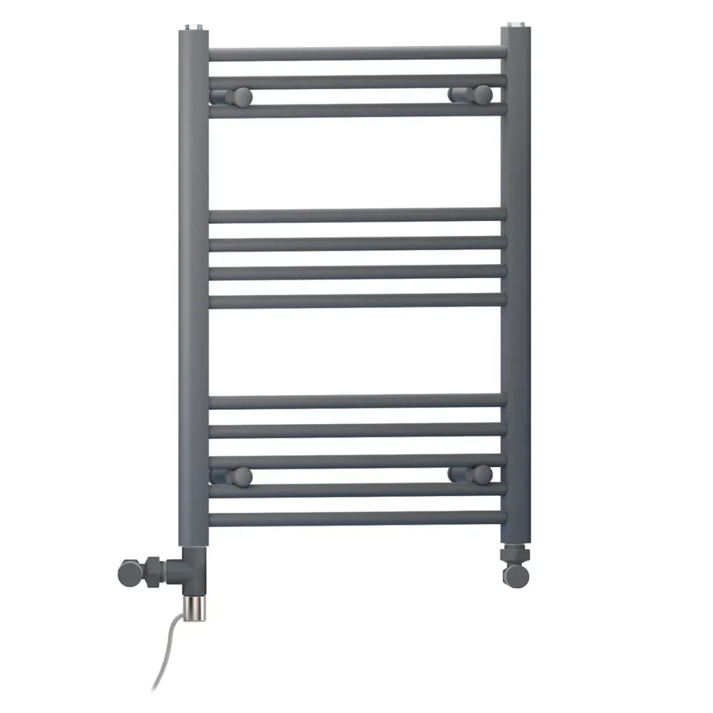 Sèche-serviettes droit bi-énergie 400 x 700 mm gris anthracite (robinets et kit de chauffage électrique inclus) myhomeware