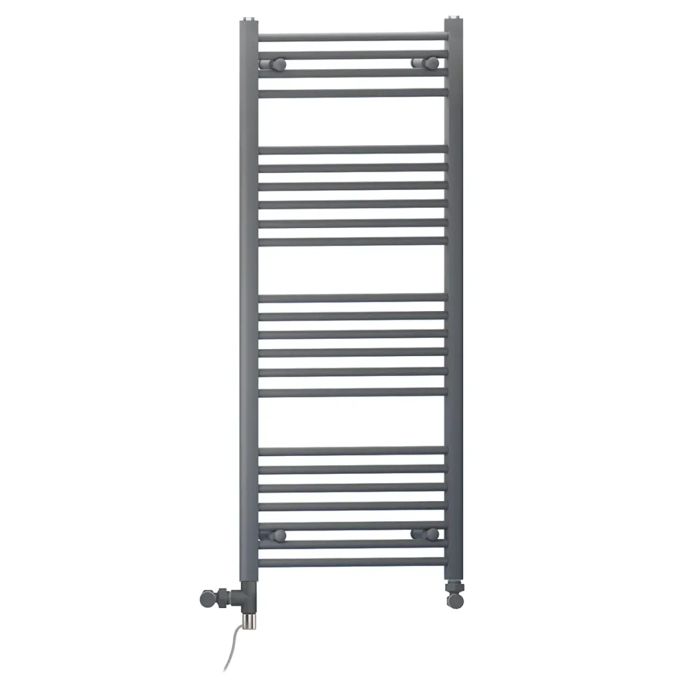 Sèche-serviettes droit bi-énergie 550 x 1 200 mm gris anthracite (robinets et kit de chauffage électrique inclus) myhomeware