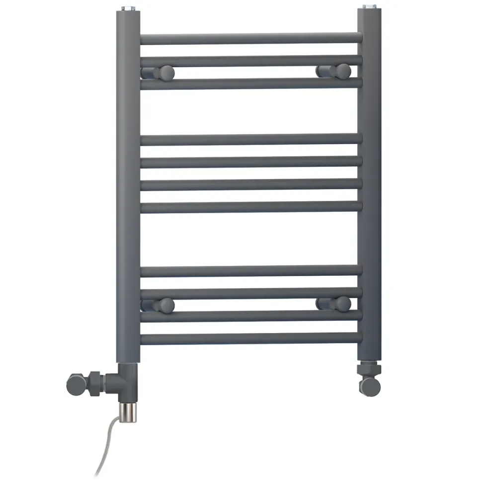 Sèche-serviettes droit bi-énergie 600 x 600 mm gris anthracite (robinets et kit de chauffage électrique inclus) myhomeware