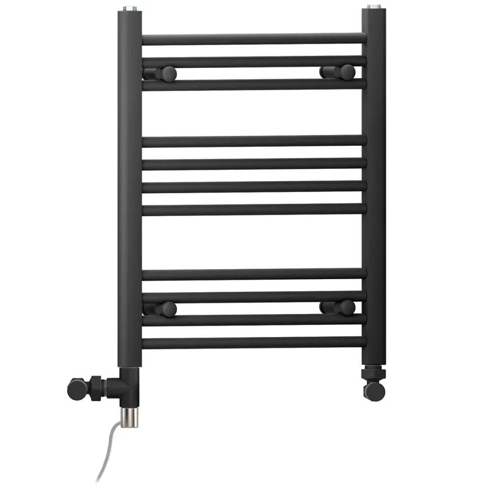 Sèche-serviettes droit bi-énergie 600 x 600 mm, noir mat (avec vannes et kit de chauffage électrique) myhomeware