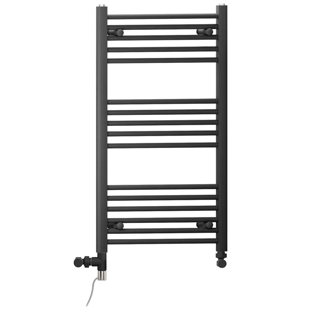 Sèche-serviettes droit bi-énergie 600 x 900 mm noir mat (avec vannes et kit de chauffage électrique) myhomeware