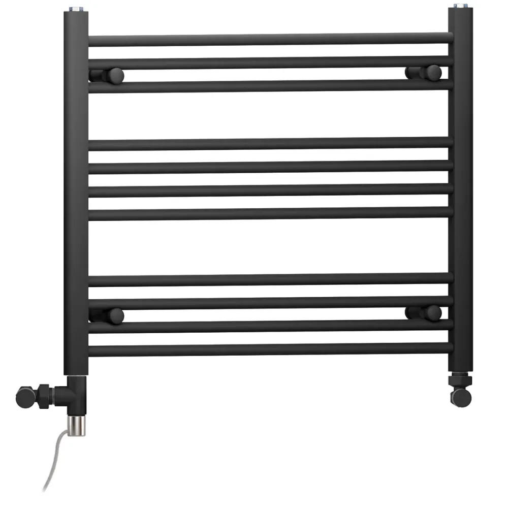 Sèche-serviettes droit bi-énergie 800 x 600 mm, noir mat (robinets et kit de chauffage électrique inclus) myhomeware