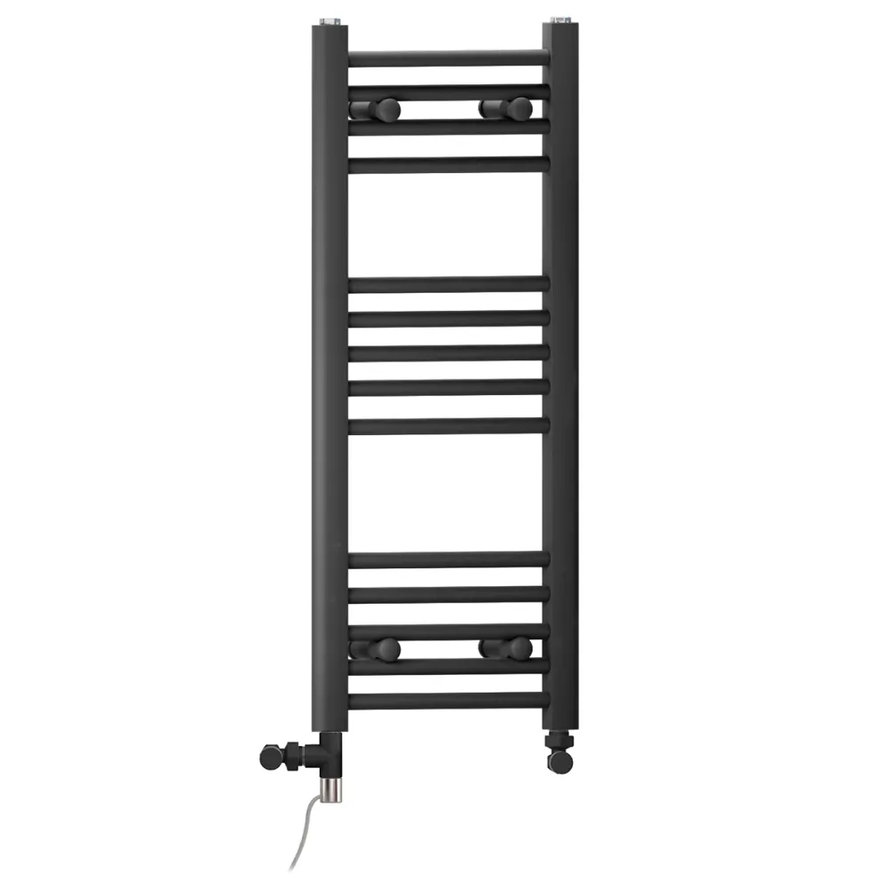 Sèche-serviettes droit bi-énergie noir mat 350 x 800 mm (avec vannes et kit de chauffage électrique) myhomeware