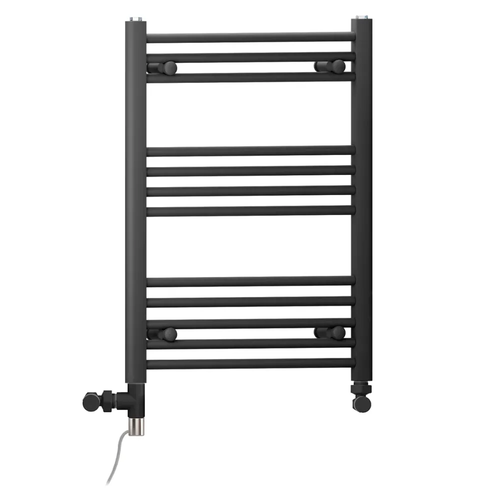 Sèche-serviettes droit bi-énergie noir mat 450 x 700 mm (avec vannes et kit de chauffage électrique) myhomeware