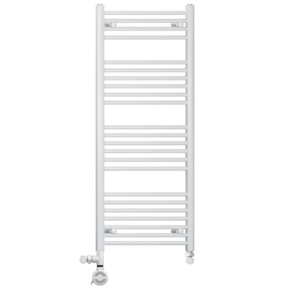 Sèche-serviettes droit blanc bi-énergie 400 x 1 200 mm (robinets et kit de chauffage électrique inclus) myhomeware