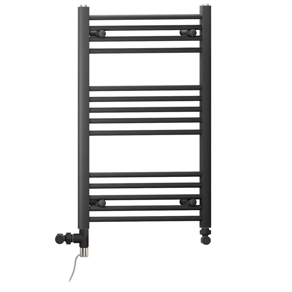 Sèche-serviettes droit noir mat bi-énergie 400 x 800 mm (avec vannes et kit de chauffage électrique) myhomeware
