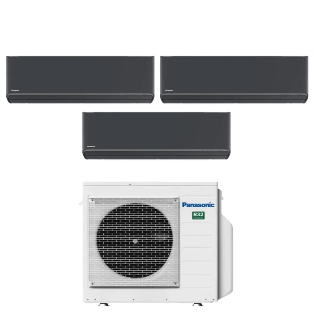 Panasonic Trial Split Inverter Climatiseur Etherea Dark Series 7+12+12 avec CU-3Z52TBE R-32 Wi-Fi intégré Couleur Gris gra...