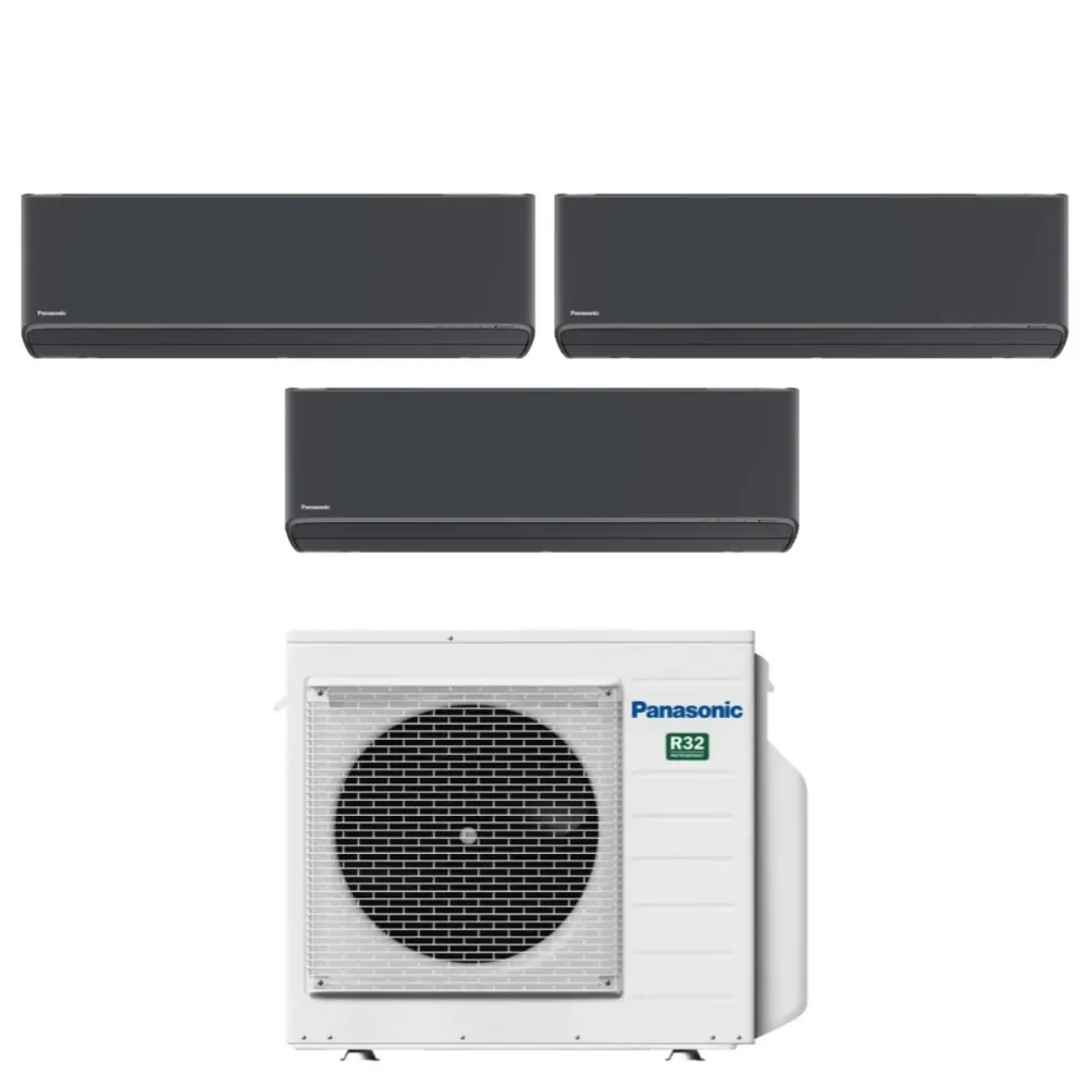 Panasonic Trial Split Inverter Climatiseur Etherea Dark Series 7+7+7 avec CU-3Z52TBE R-32 Wi-Fi intégré Couleur Gris graph...