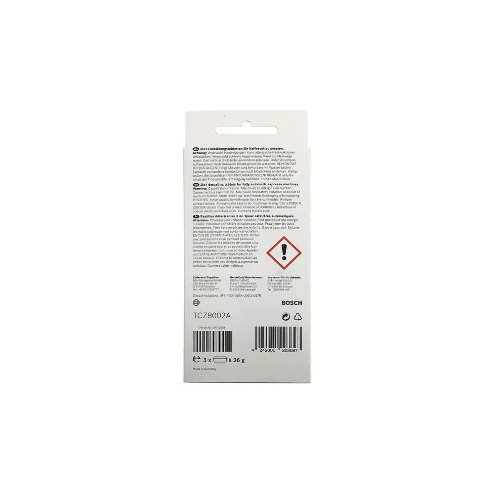pastilles détartrantes originales Bosch pour cafetière TCZ8002A