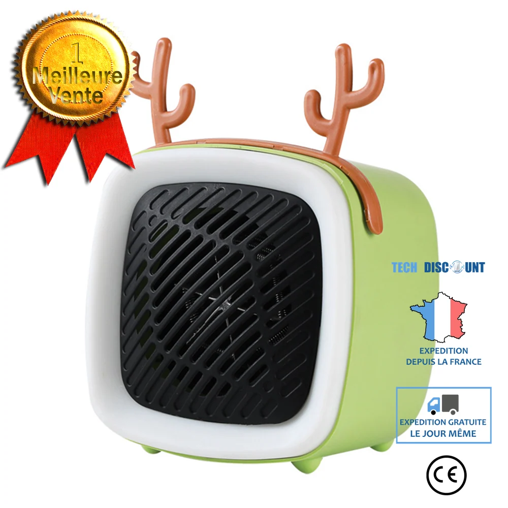 TD® Petit chauffage de bureau maison électrique Radiateur soufflant avec ventilation chaude couleur vert avec fonction vei...