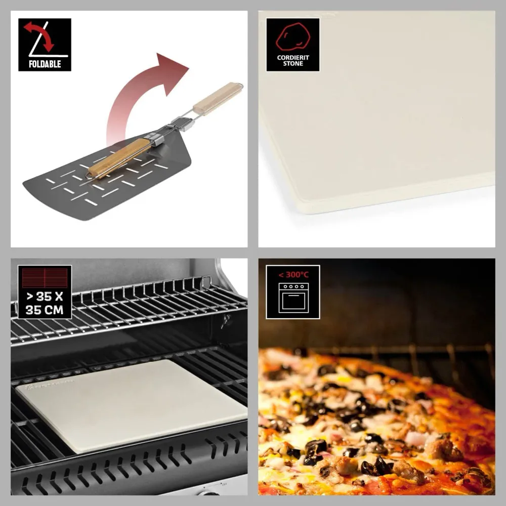 Pierre à pizza Landmann avec set de spatule en acier inoxydable