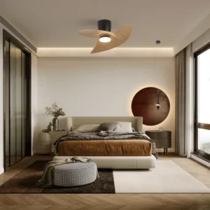 Plafonnier ventilateur ONA noir et bois Mantra 9471
