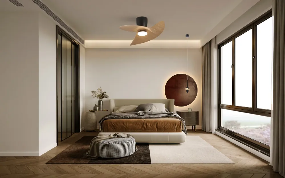 Plafonnier ventilateur ONA noir et bois Mantra 9471