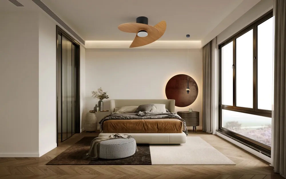 Plafonnier ventilateur ONA noir et bois Mantra 9471