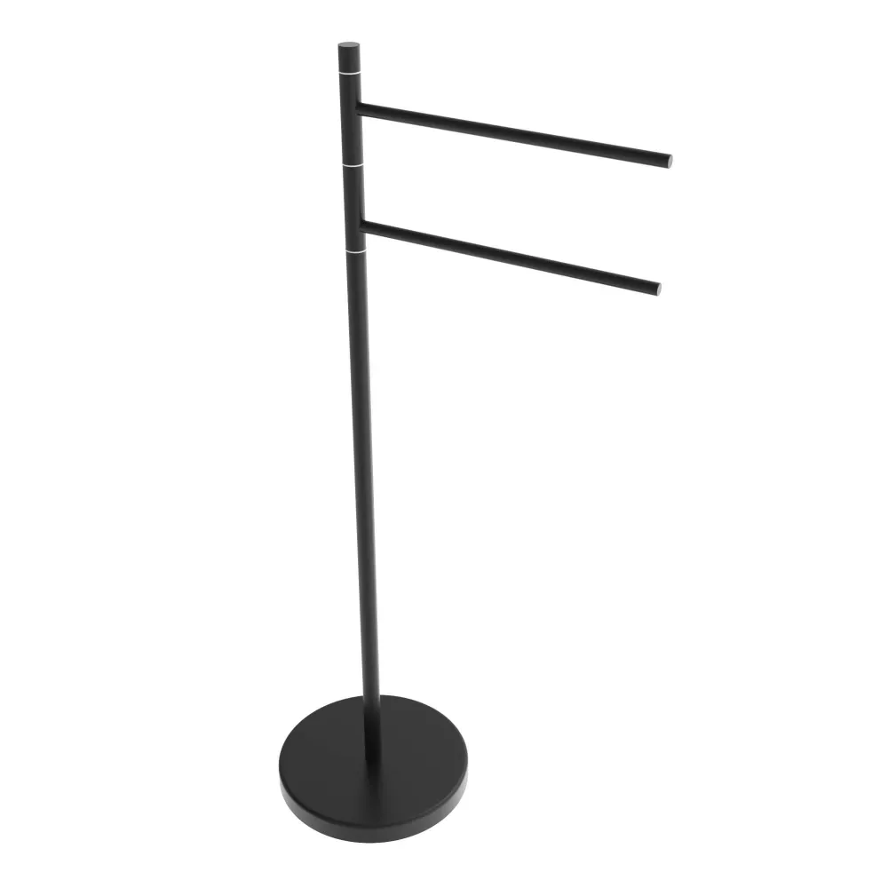 Porte-serviettes double pivotant rond sur pied - Noir mat