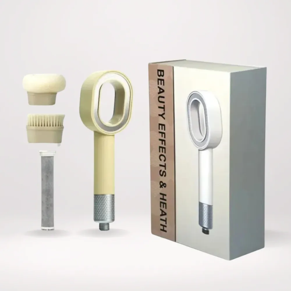 Nouveau coffret PEAU DOUCE pommeau de douche design + filtre + éponge + brosse Pure shower