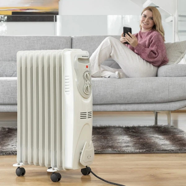 Radiateur à huile à roulettes avec thermostat à faible consommation énergétique - Livraison offerte