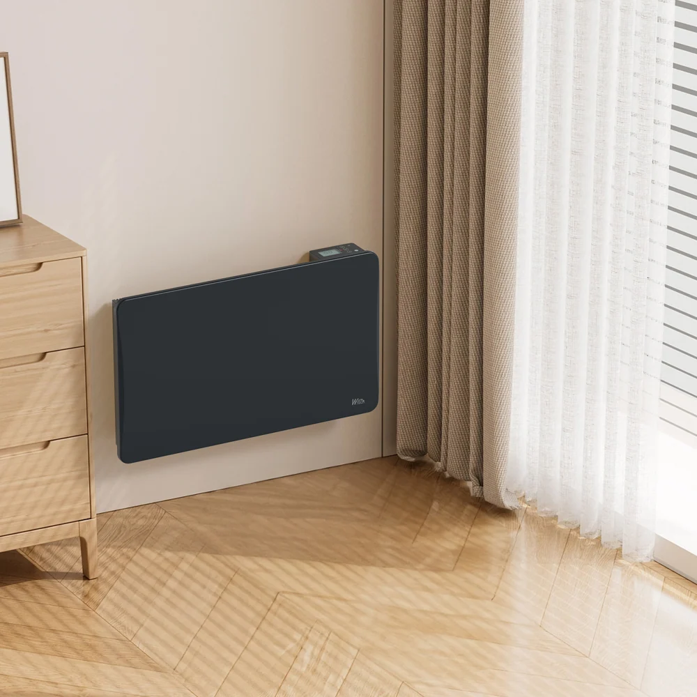 Radiateur à inertie céramique 1500 W mural – noir – thermostat LCD