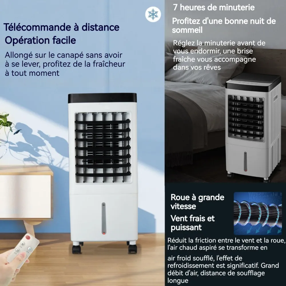 Refroidisseur d'air 65W 26x26x61cm silencieux avec télécommande et boîte à cristaux glace 3 vitesse ventilateur de climati...