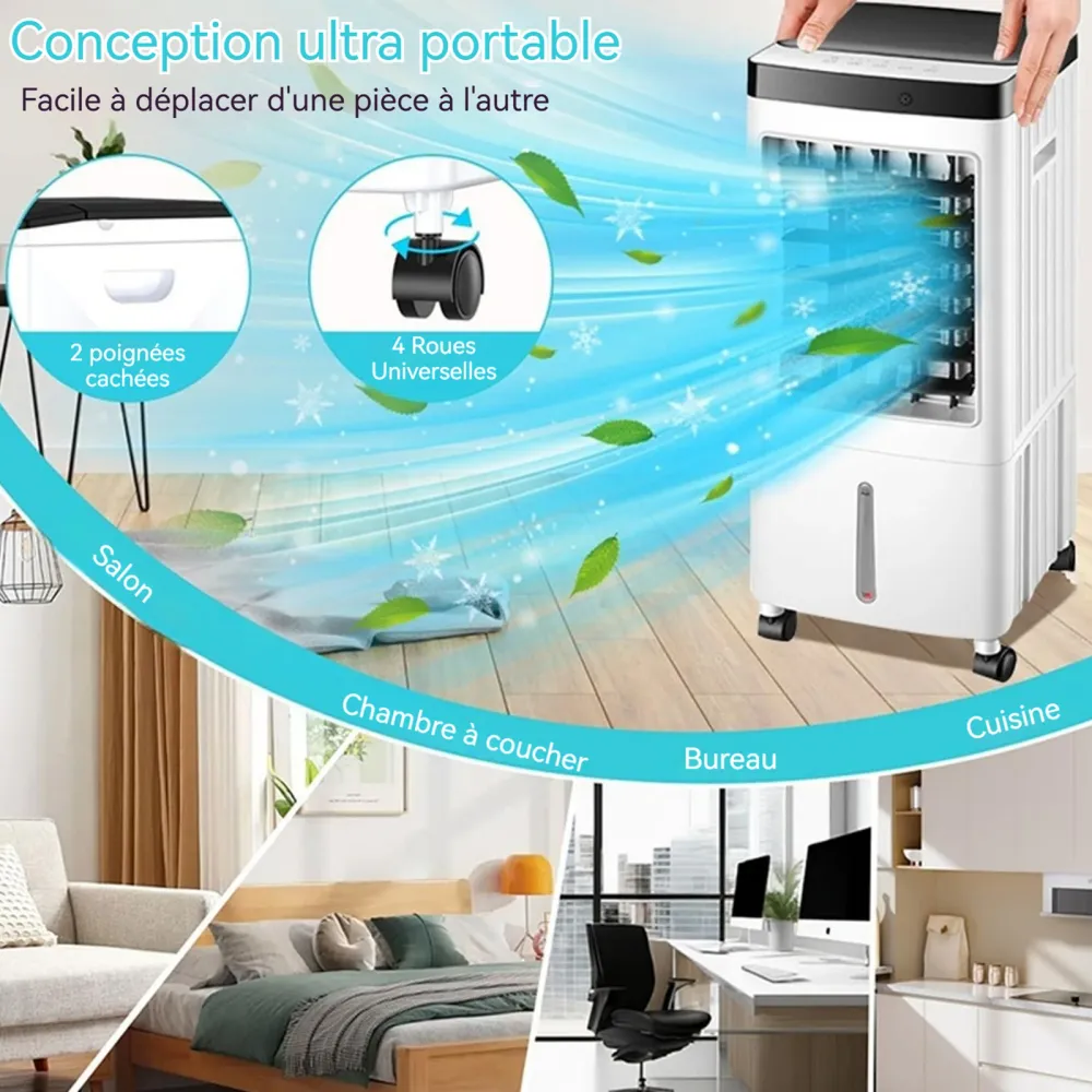 Refroidisseur d'air 65W 26x26x61cm silencieux avec télécommande et boîte à cristaux glace 3 vitesse ventilateur de climati...