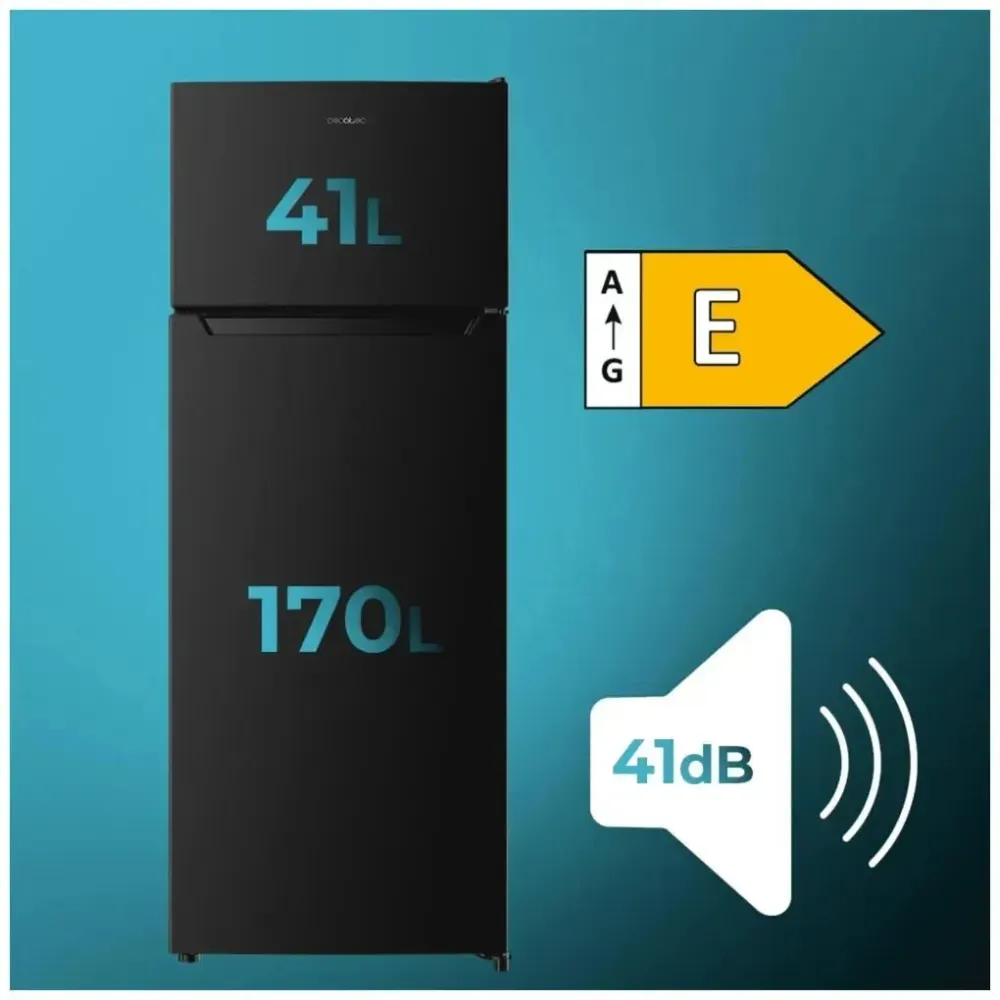 Réfrigérateur noir 211 L Cecotec design minimaliste classe énergétique E