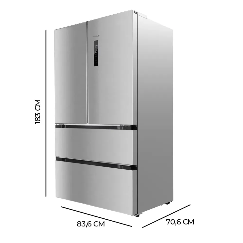Réfrigérateur 4 portes inox grande capacité haute efficacité énergétique Cecotec