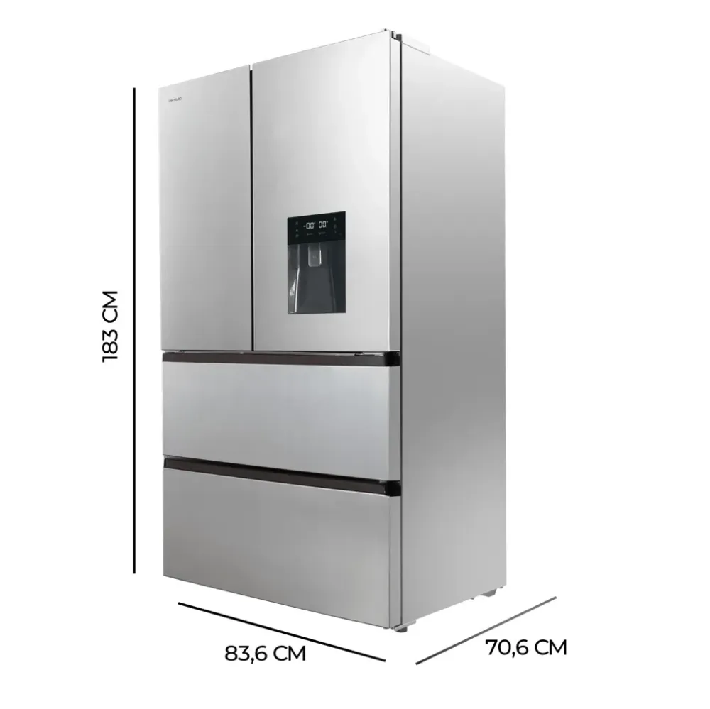 Réfrigérateur 4 portes inox grande capacité technologie avancée Cecotec