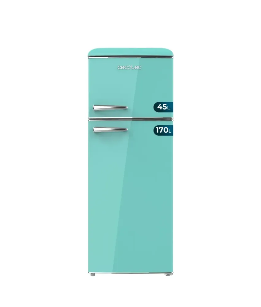 Réfrigérateur rétro 215 L vert Classe E lumière intérieure contrôle de température Cecotec