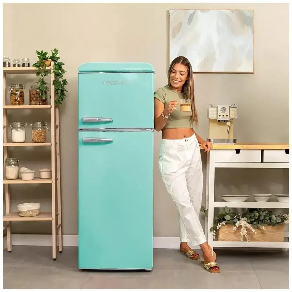Réfrigérateur rétro 215 L vert Classe E lumière intérieure contrôle de température Cecotec