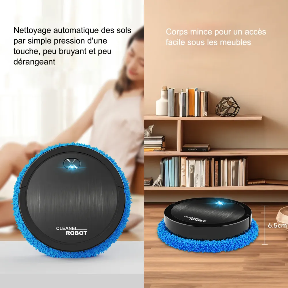Robot aspirateur 23x6 cm 1200mAh 55 db 80 minutes autonomie humide et sec usb chargement vaporisateur silencieux aspirateu...