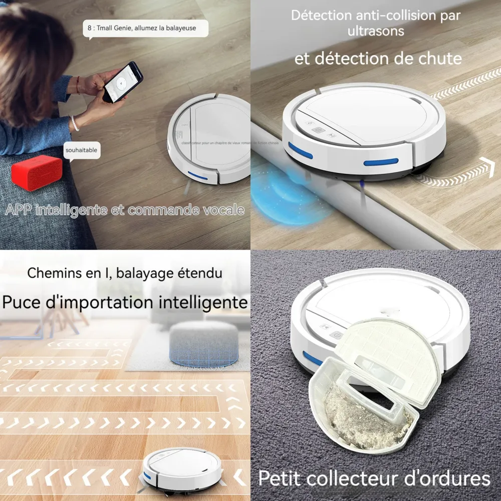 Robot aspirateur 3 en 1 3000Pa APP Recharge Automatique Balayage Et Nettoyage Humide pour Tapis Sols Durs 7,5 cm Ultra-Min...