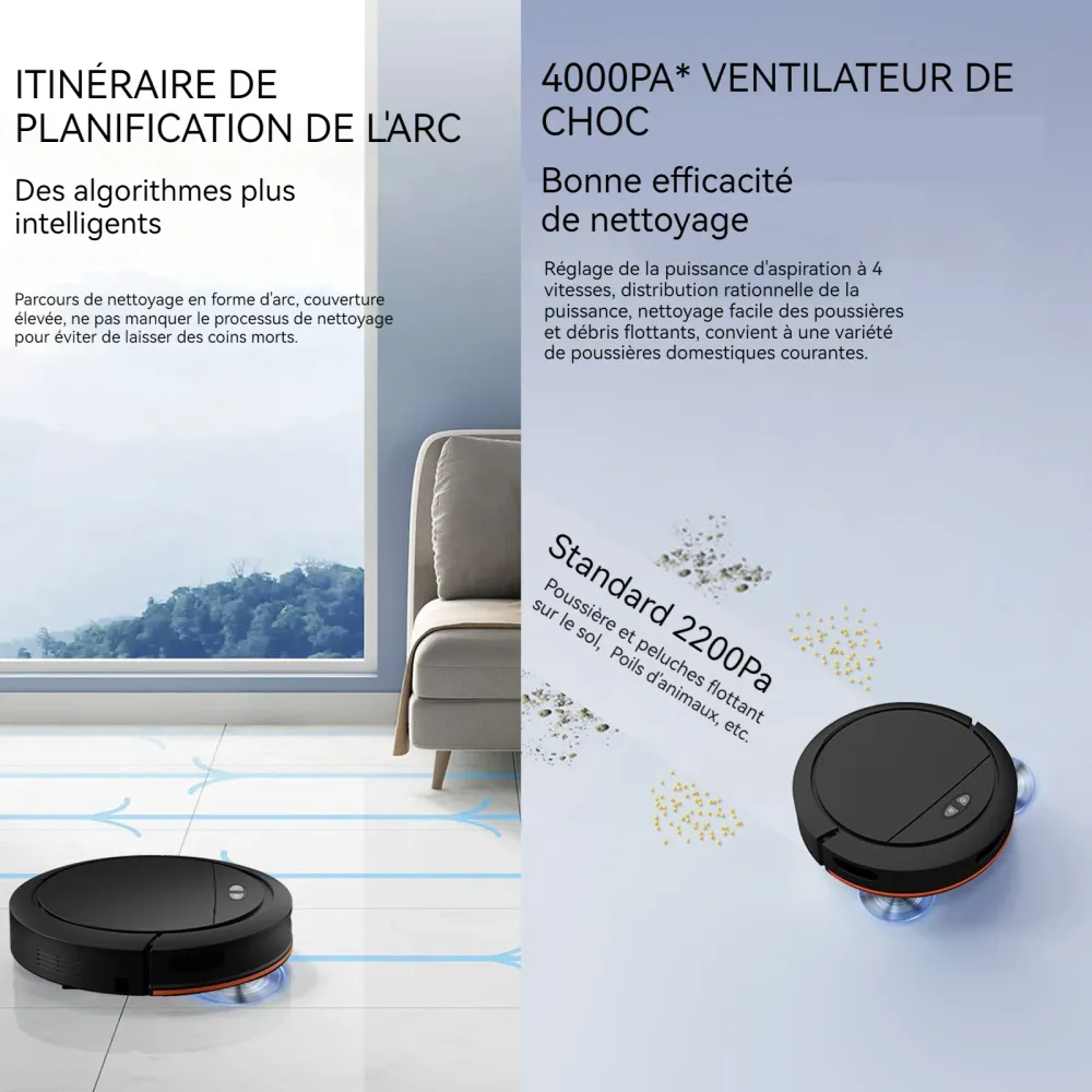 Robot aspirateur 4000pa 6000mah 4 niveaux de réglage Wi-Fi aspirateur robot avec 335ml boîte à poussière et 100ml réservoi...